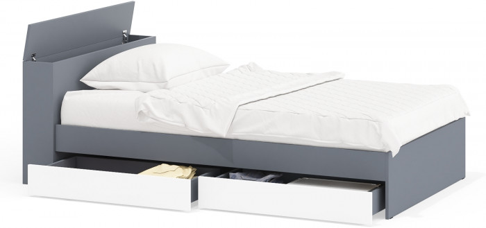 Ксения Кровать с ящиками 1200, графит/белый