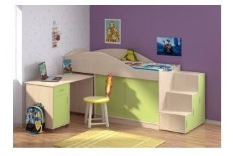 Детская кровать-чердак Дюймовочка-3 без лестницы, Дуб молочный / Салатовый