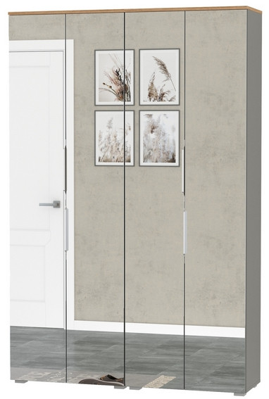 Октава 13.338 Шкаф для одежды + 13.338 Шкаф, серый графит/дуб крафт золотой/фасады МДФ серый графит и зеркало