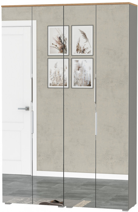 Октава 13.338 Шкаф для одежды + 13.338 Шкаф, серый графит/дуб крафт золотой/фасады МДФ серый графит и зеркало