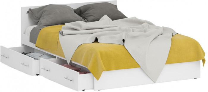 Стандарт Кровать с ящиками 1400, цвет белый, ШхГхВ 143,5х203,5х70 см., сп.м. 1400х2000 мм., без матраса, основание есть