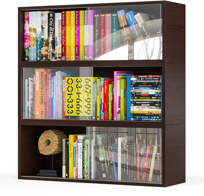 Три полки книжных С-МД-КН01, цвет венге, ШхГхВ размер каждой полки в отдельности: 83х25х30 см., стеклянные дверцы