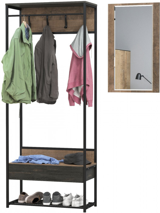 Трувор 15.120 Прихожая + 15.30 Зеркало, цвет дуб гранж песочный/интра, ШхГхВ 130х36,6х194,2 см., универсальная сборка