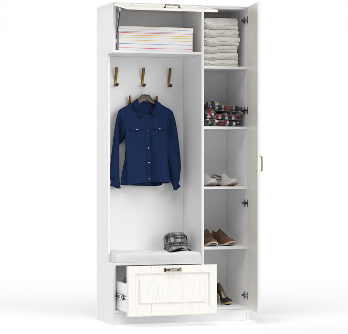 Ливерпуль Шкаф многоцелевого назначения 13.21, цвет ясень ваниль/белый, ШхГхВ 100,1х41,4х220,3 см., универсальная сборка, подходит карниз 1000 #165002