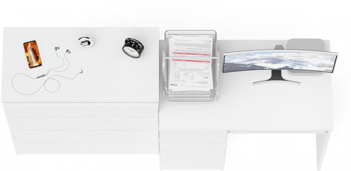 Мори Стол компьютерный МС-1 левый + Комод МК800.4, цвет белый, ШхГхВ 170,4х50х94 см., выдвижной ящик слева, НЕ универсальная сборка