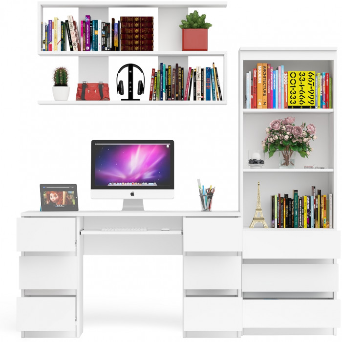 Мори компьютерный стол МС-2 + Стеллаж МСТ600.3 + Полка 1200, белый