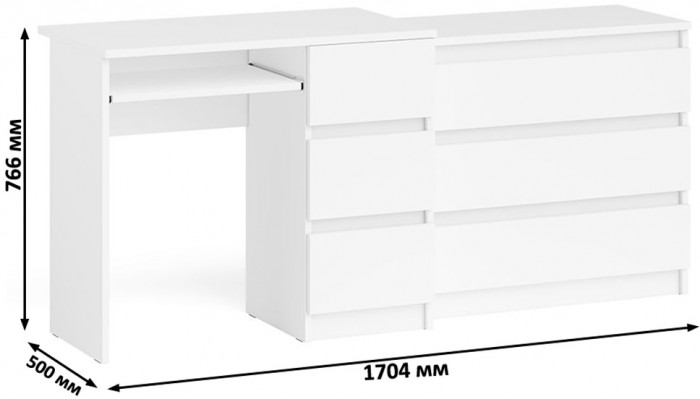 Мори компьютерный стол МС-6 правый + Комод МК800.1, белый