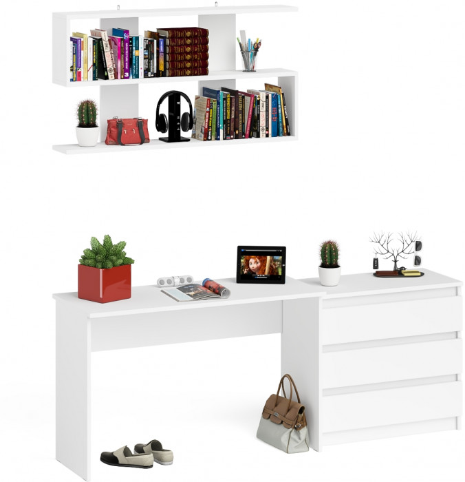 Мори письменный стол МСП1200.1 + Комод МК800.1 + Полка 1200, белый