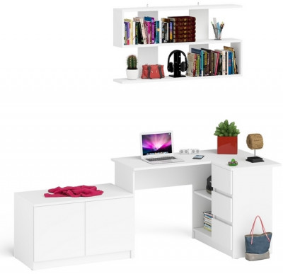 Мори Стол компьютерный МС-16 правый + Тумба МА900.1 + Полка 1200, цвет белый, ШхГхВ 214,8х84,9х209,6 см., НЕ универсальная сборка