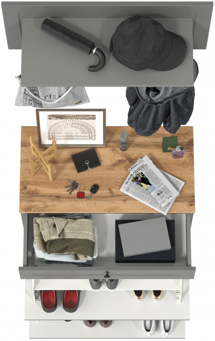 Остин 16.121 Тумба для обуви + 15.12 Вешалка, серый графит/дуб крафт золотой