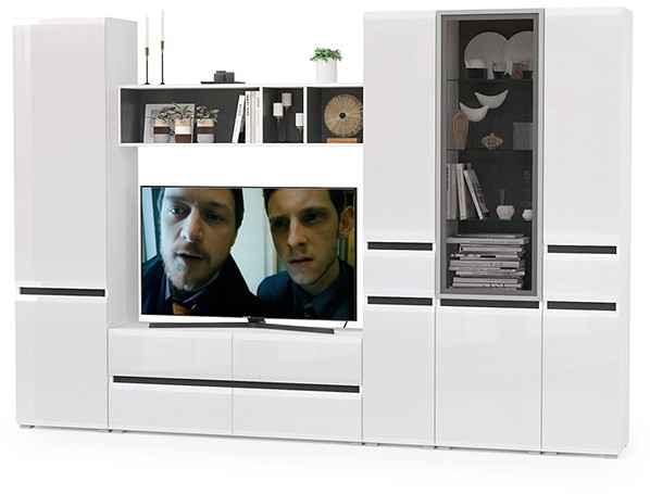 Сидней Комплектация № 029, корпус белый/чёрный/фасады МДФ белый глянец