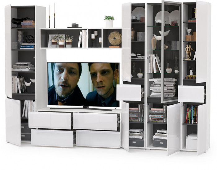 Сидней Комплектация № 029, корпус белый/чёрный/фасады МДФ белый глянец