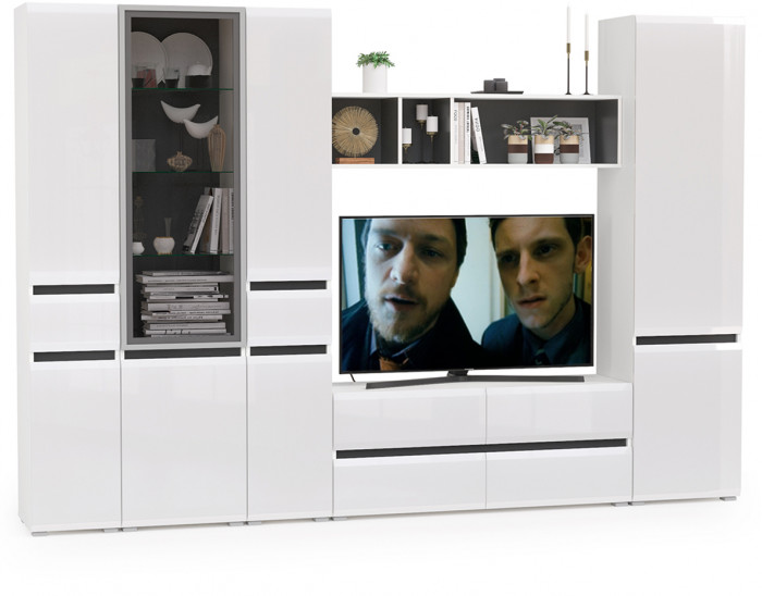 Сидней Комплектация № 029, корпус белый/чёрный/фасады МДФ белый глянец