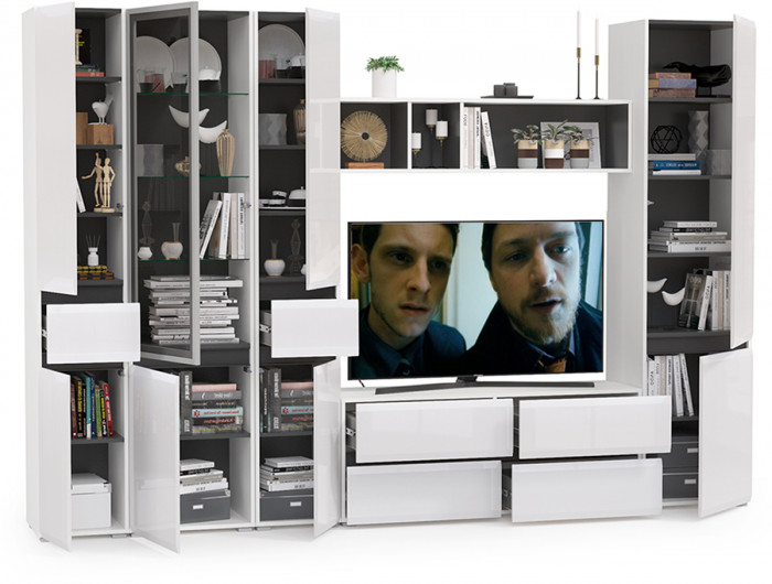 Сидней Комплектация № 029, корпус белый/чёрный/фасады МДФ белый глянец