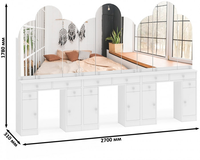 Три туалетных столика Трельяжа МД №2, белый шагрень