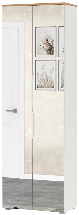 Октава 13.338 Шкаф для одежды, белый шагрень/дуб крафт золотой/фасады МДФ белый шагрень и зеркало