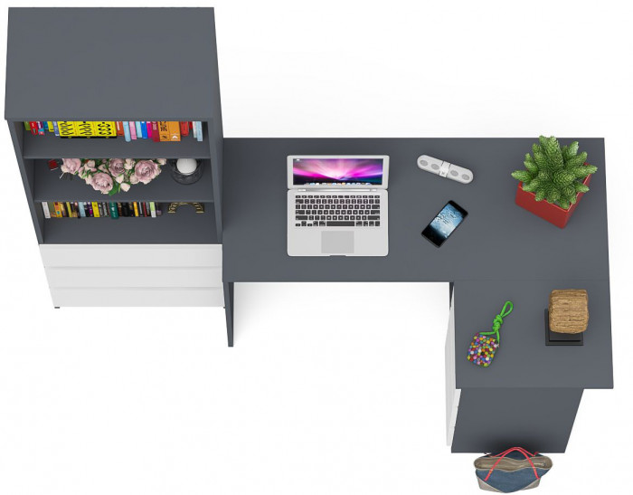 Мори Стол компьютерный МС-16 правый + Стеллаж МСТ600.3, цвет графит/белый, ШхГхВ 184,8х84,9х179,6 см., выдвижные ящики справа, НЕ универсальная сборка