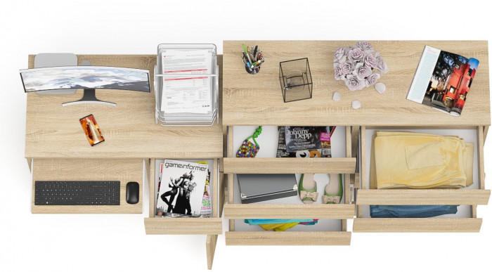 Мори компьютерный стол МС-1 правый + Комод МК1200.8, дуб сонома