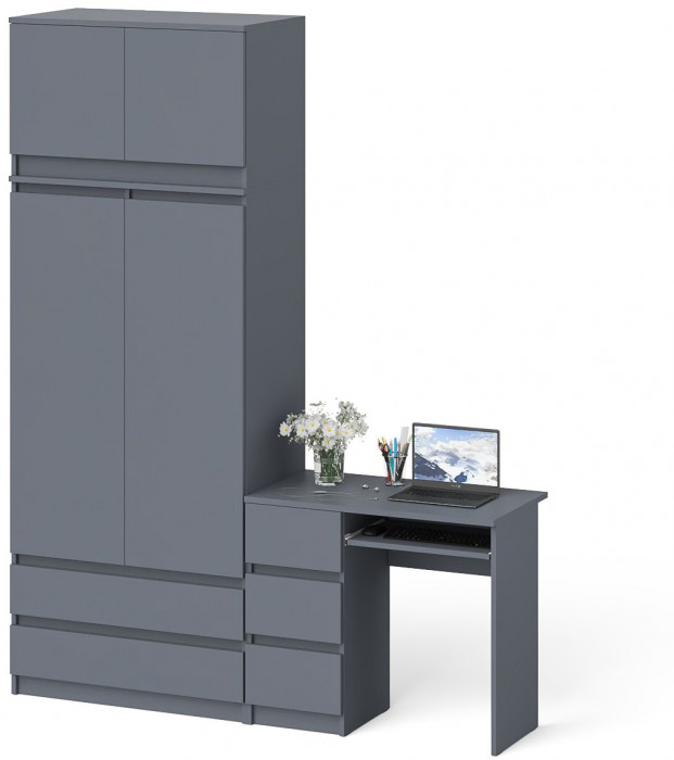 Мори Стол компьютерный МС-6 левый + Шкаф МШ900.1 + Антресоль МА900.1, цвет графит, ШхГхВ 180,4х50,4х234,2 см., выдвижные ящики слева, НЕ универс. сб.