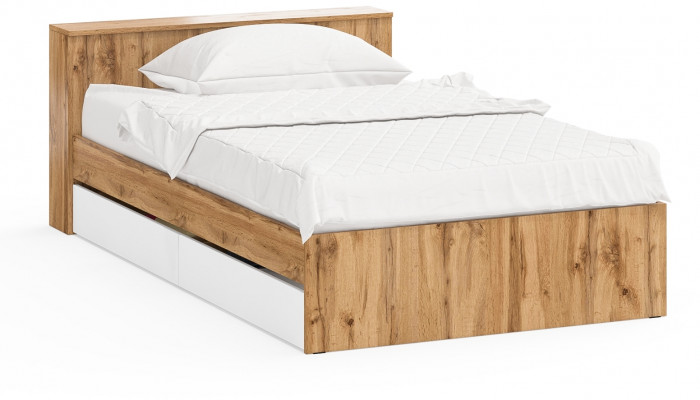 Ксения Кровать с ящиками 1200, дуб вотан/белый