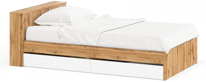 Ксения Кровать с ящиками 1200, дуб вотан/белый