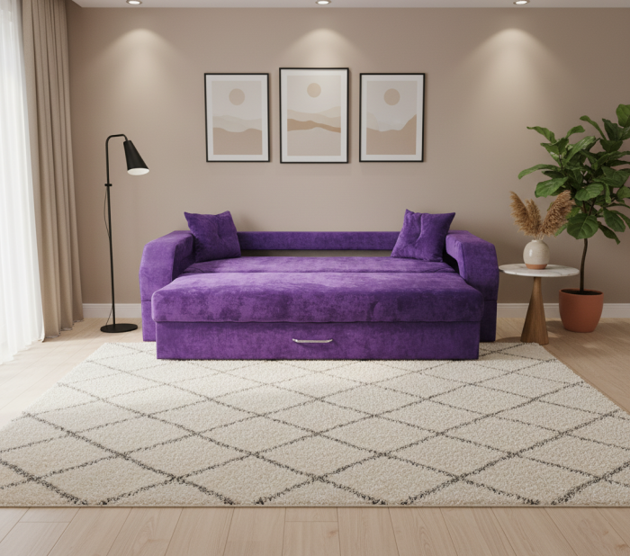 Диван-еврокнижка Манчестер 160х200, с подсветкой 08, велюр фиолетовый