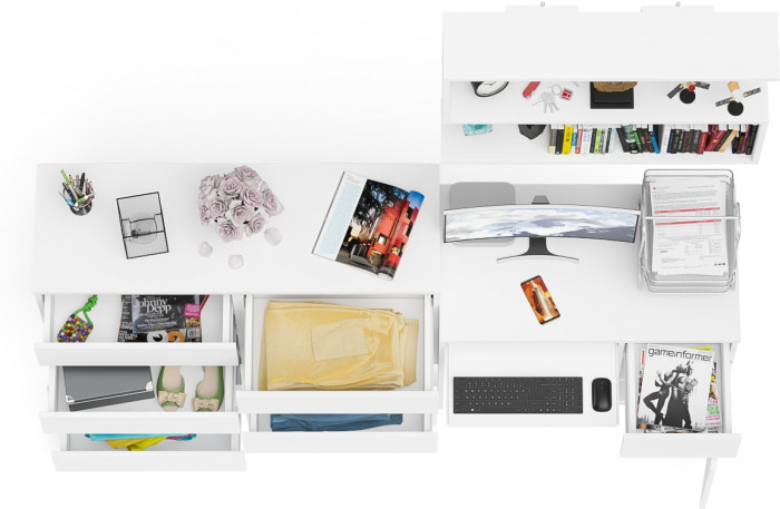 Мори компьютерный стол МС-1 правый + Комод МК1200.8 + Полка 900, белый