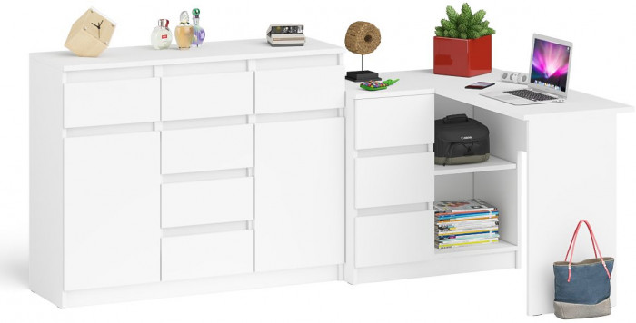 Мори компьютерный стол МС-16 левый + Комод МК1200.4, белый