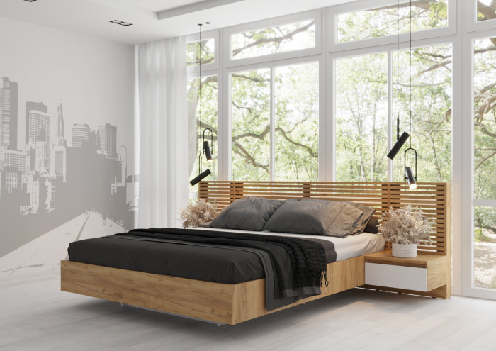 Модульная спальня Бостон МДФ 160 с ортопедом и ПМ, крафт золотой/белый глянец