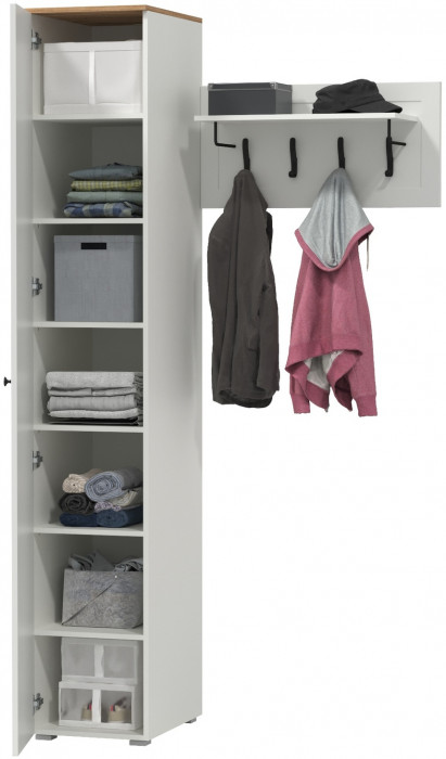 Остин Прихожая 13, цвет белый шагрень/дуб крафт золотой, ШхГхВ 119,7х54,3х229,6 см., универсальная сборка