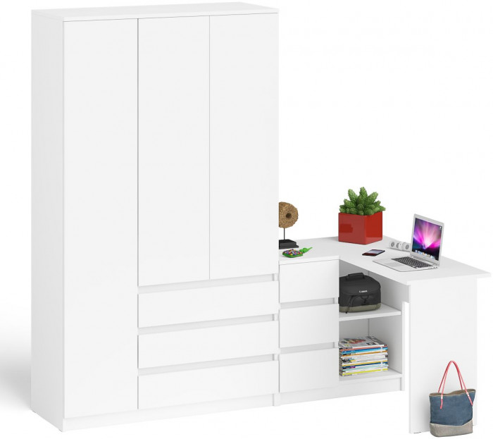 Мори компьютерный стол МС-16 левый + Шкаф МШ1200.1, белый