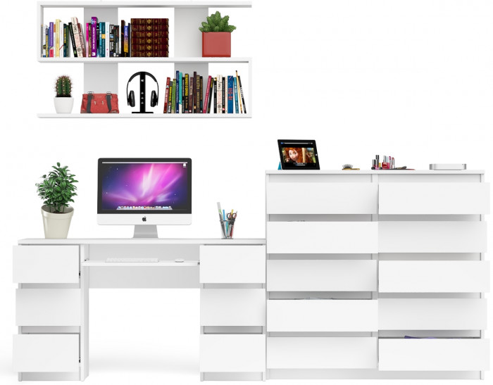 Мори компьютерный стол МС-2 + Комод МК1200.10 + Полка 1200, белый