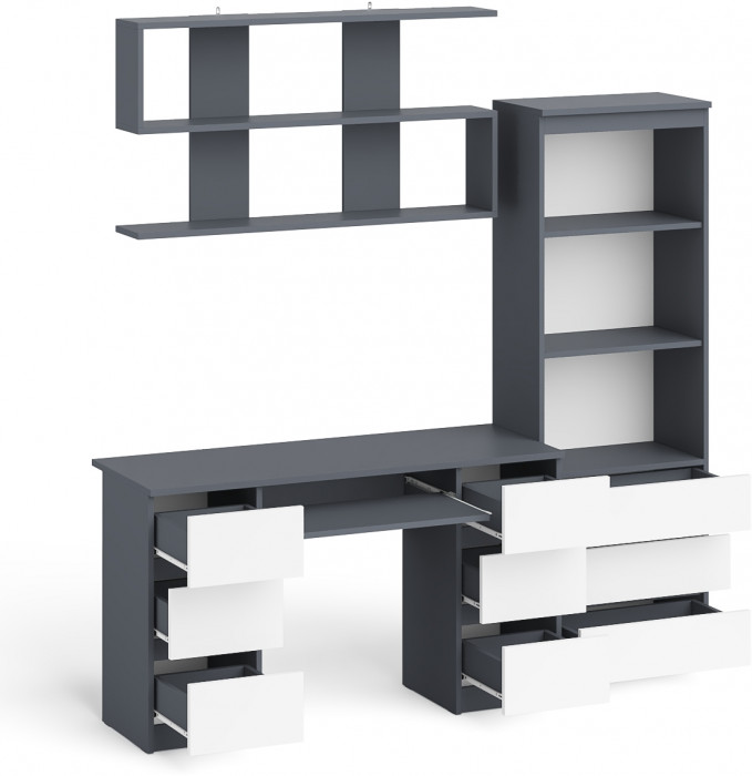Мори компьютерный стол МС-2 + Стеллаж МСТ600.3 + Полка 1200, графит/белый