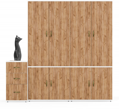 Лидер-8 Шкаф МД 20Б + Шкаф МД 20Б + Тумба МД 3.16, цвет белый шагрень/крафт золото, ШхГхВ 200х50х190 см., НЕ универсальная сборка