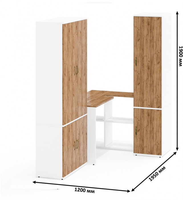 Лидер-8 Шкаф МД 20Б + Стол + Пенал 23Б, белый шагрень/крафт золото