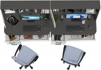 Два стола рабочих 6-0606 Сигма + два кресла 103 серых, цвет графит/белый, ШхГхВ 241х60,5х166 см., НЕ универсальная сборка