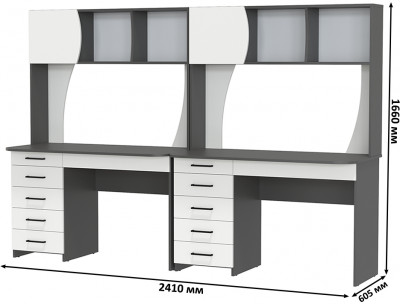 Два стола рабочих 6-0606 Сигма + два кресла 103 серых, цвет графит/белый, ШхГхВ 241х60,5х166 см., НЕ универсальная сборка