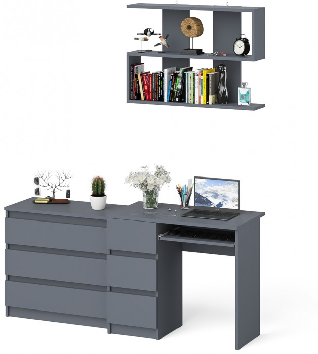 Мори компьютерный стол МС-6 левый + Комод МК800.1 + Полка 900, графит