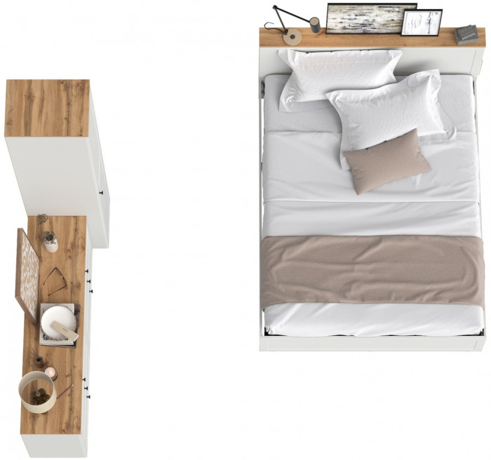 Остин 11.53 Кровать + ортопед + 13.225 Шкаф-пенал + 16.240 Комод, белый шагрень/дуб крафт золотой