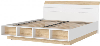 САНСА КР-03 Кровать 1.8х2.0 Фасад ДУБ СОНОМА/Корпус БЕЛЫЙ,ДУБ СОНОМА