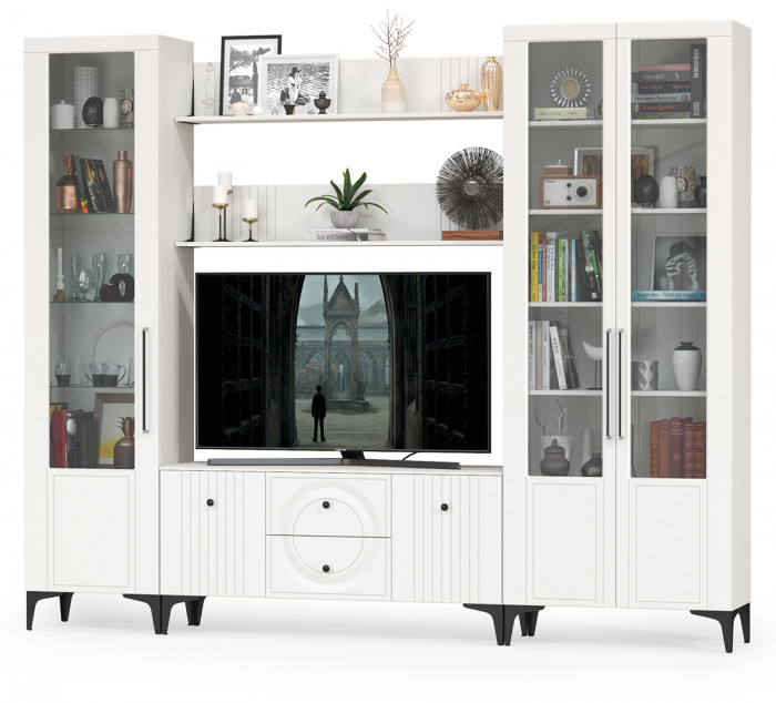 Валенсия Гостиная № 061, ЛДСП белый шагрень/МДФ белый шагрень