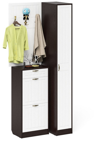 Прихожая П-6 Компоновка № 44, цвет венге/фасады МДФ белое дерево фрезеровка прованс, ШхГхВ 90х50х210 см., универсальная сборка