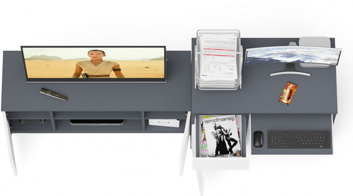 Мори компьютерный стол МС-1 левый + Тумба МТВ1200.1, графит/белый