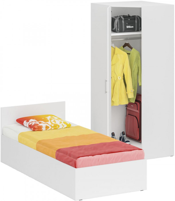 Кровать 0900 + Шкаф угловой Стандарт, цвет белый, ШхГхВ 93,5х203,5х70 + 81,2х81,2х200см., сп.м. 900х2000 мм., без матраса, основание есть