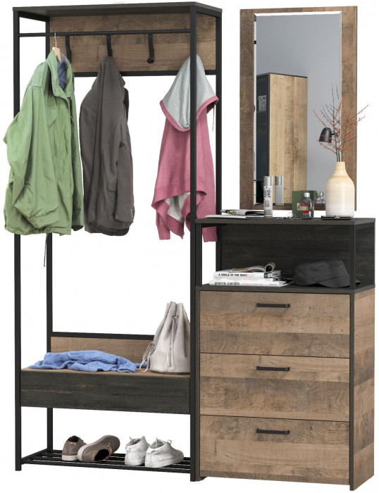 Трувор Прихожая 220, цвет дуб гранж песочный/интра, ШхГхВ 146х37х194,2 см., универсальная сборка