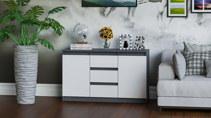 Мори Комод МК1200.3, цвет графит/белый, ШхГхВ 120,4х41х73 см.