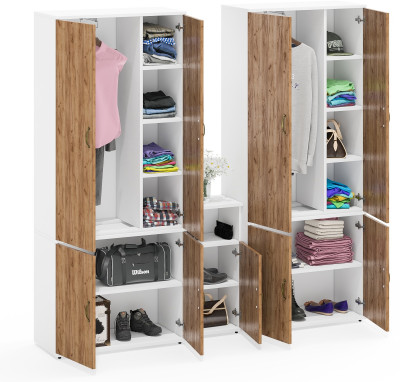 Лидер-8 Шкаф МД 20Б + Шкаф МД 20Б + Тумба МД 3.19, цвет белый шагрень/крафт золото, ШхГхВ 200х37,5х190 см., НЕ универсальная сборка