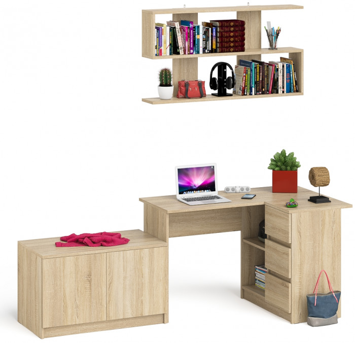 Мори Стол компьютерный МС-16 правый + Тумба МА900.1 + Полка 1200, цвет дуб сонома, ШхГхВ 214,8х84,9х209,6 см., НЕ универсальная сборка