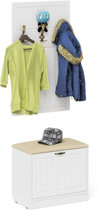 Прихожая П-6 Тумба + Вешалка, белая шагрень/фасады МДФ белое дерево фрезеровка прованс