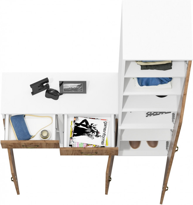 Лидер-8 Пенал МД 22Б + Тумба МД 3.15 + Тумба МД 3.15, белый шагрень/крафт золото